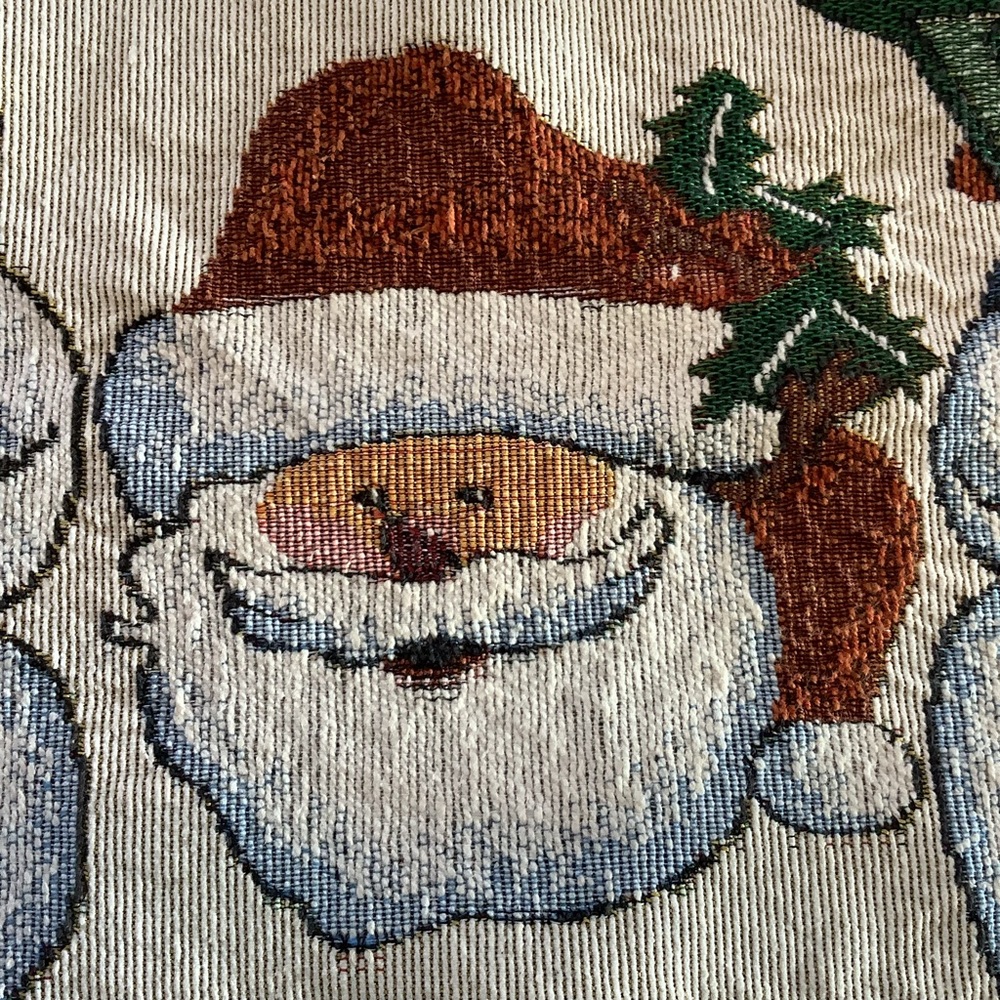 Vintage 90s Christmas Tapestry Table Runner – Santa & Snowmen Form Word "JOY" - Picture 7 of 10